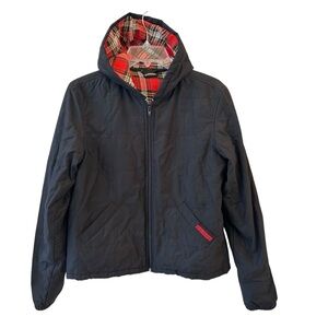Hurley Vintage Black Hooded Women’s Jacket Coat Heritage Plaid Lining